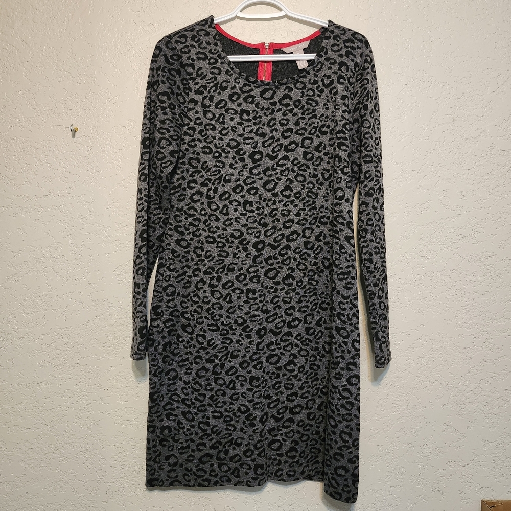 BANANA REPUBLIC Leopard Print Long Sleeve Midi Dress Size 14